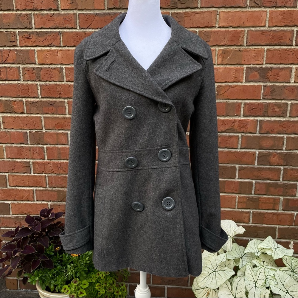 Dark Gray Wool Blend Pea Coat DELiA*S Vintage Coat Y2K Button Up